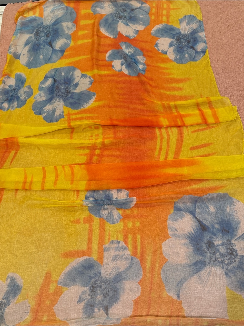 Sheer Floral Beach Sarong / scarf / wrap around / cover up - Yellow & Blue
